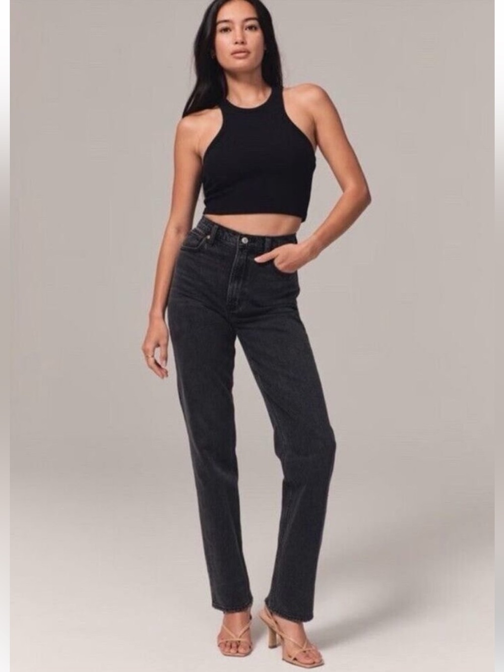 Abercrombie Fitch Curve Love The 90s Straight Ultra High Rise Black Jeans 27